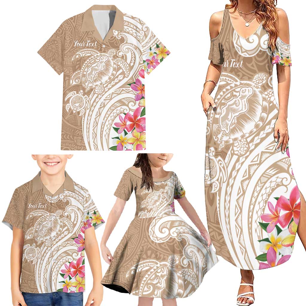Aloha Ni’ihau Island Personalized Family Matching Summer Maxi Dress and Hawaiian Shirt Beige Dreamy Turtle