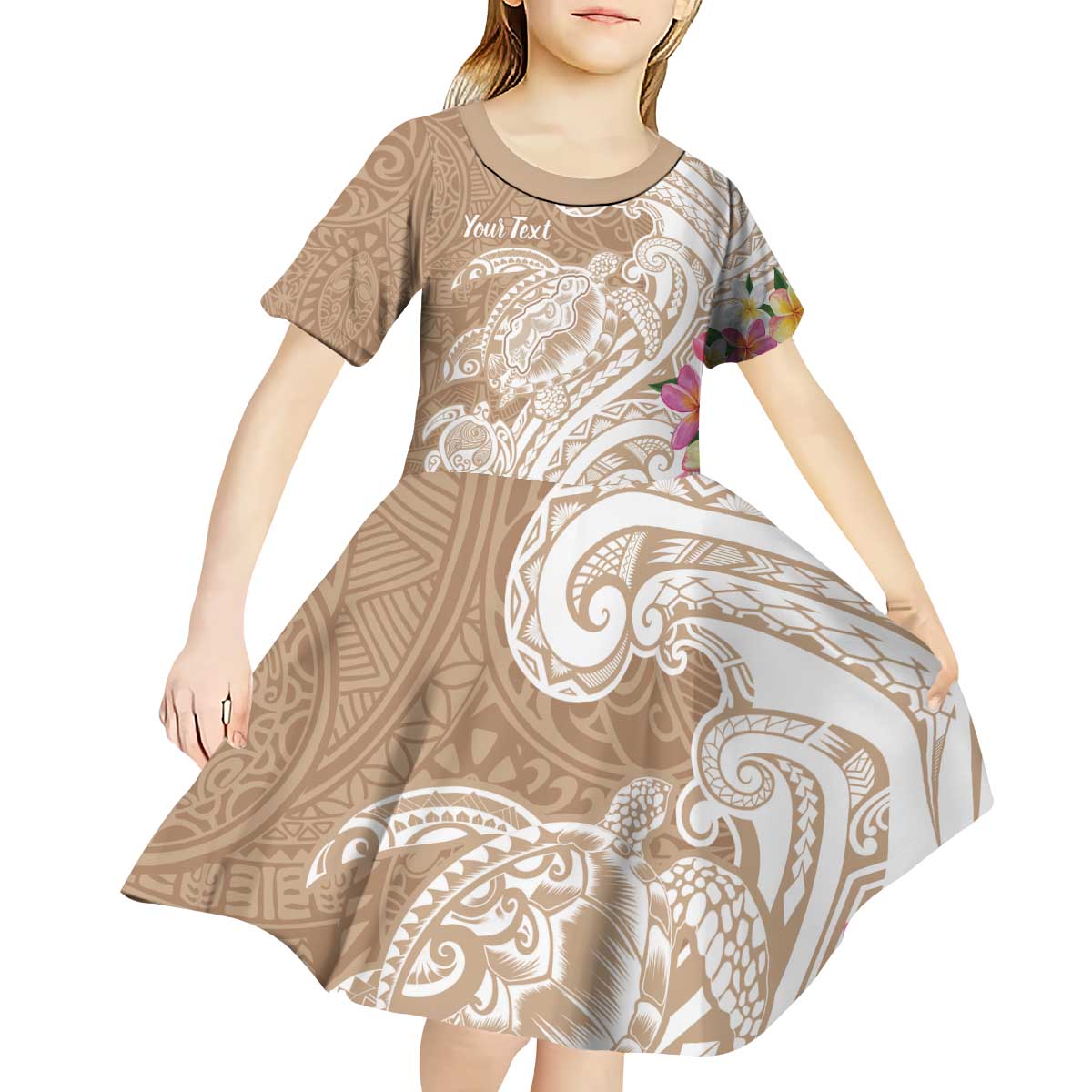 Aloha Niihau Island Personalized Kid Short Sleeve Dress Beige Dreamy Turtle LT7 - Polynesian Pride