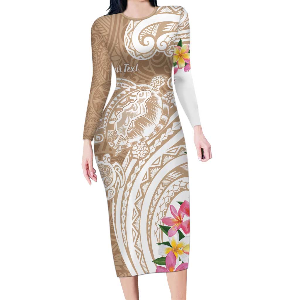 Aloha Ni’ihau Island Personalized Long Sleeve Bodycon Dress Beige Dreamy Turtle