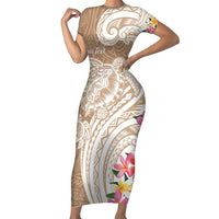 Aloha Ni’ihau Island Personalized Short Sleeve Bodycon Dress Beige Dreamy Turtle