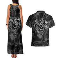 Hawaii Father's Day Vintage Lei Couples Matching Tank Maxi Dress and Hawaiian Shirt Hauoli la Makuakane - Black