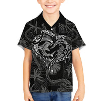 Hawaii Father's Day Vintage Lei Family Matching Long Sleeve Bodycon Dress and Hawaiian Shirt Hauoli la Makuakane - Black