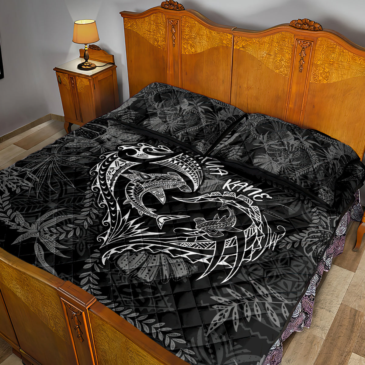 Hawaii Father's Day Vintage Lei Quilt Bed Set Hauoli la Makuakane - Black