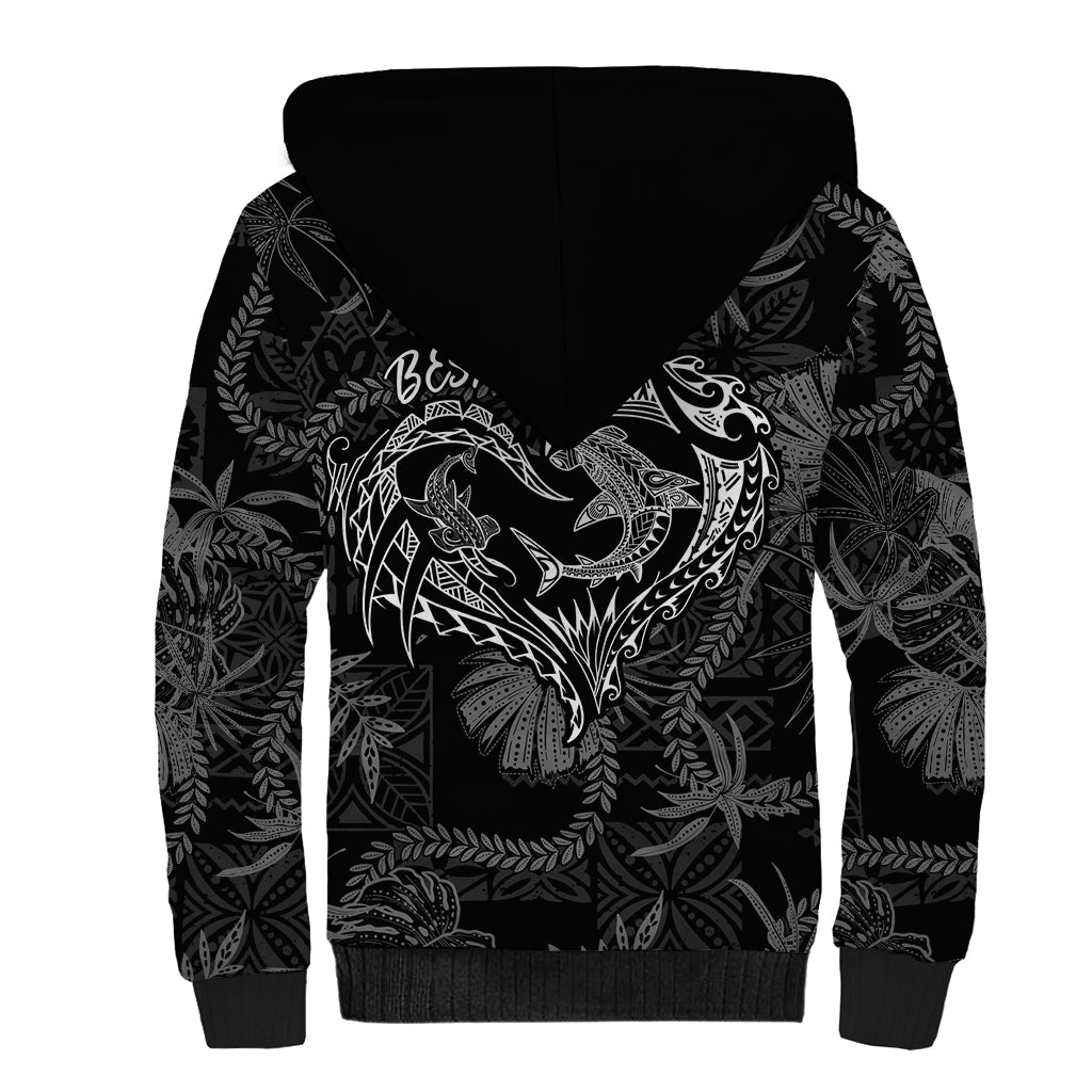 Hawaii Father's Day Vintage Lei Sherpa Hoodie Hauoli la Makuakane - Black
