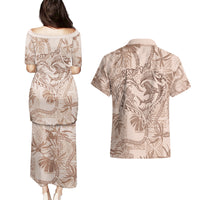 Hawaii Father's Day Vintage Lei Couples Matching Puletasi and Hawaiian Shirt Hauoli la Makuakane - Beige