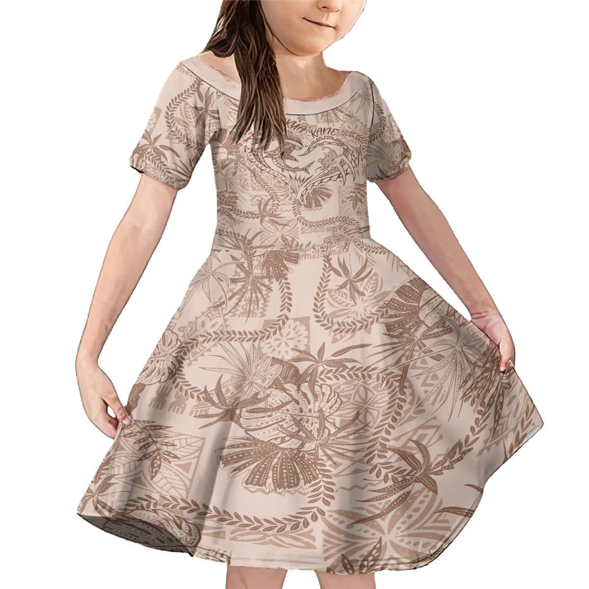 Hawaii Father's Day Vintage Lei Family Matching Mermaid Dress and Hawaiian Shirt Hauoli la Makuakane - Beige