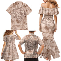 Hawaii Father's Day Vintage Lei Family Matching Mermaid Dress and Hawaiian Shirt Hauoli la Makuakane - Beige