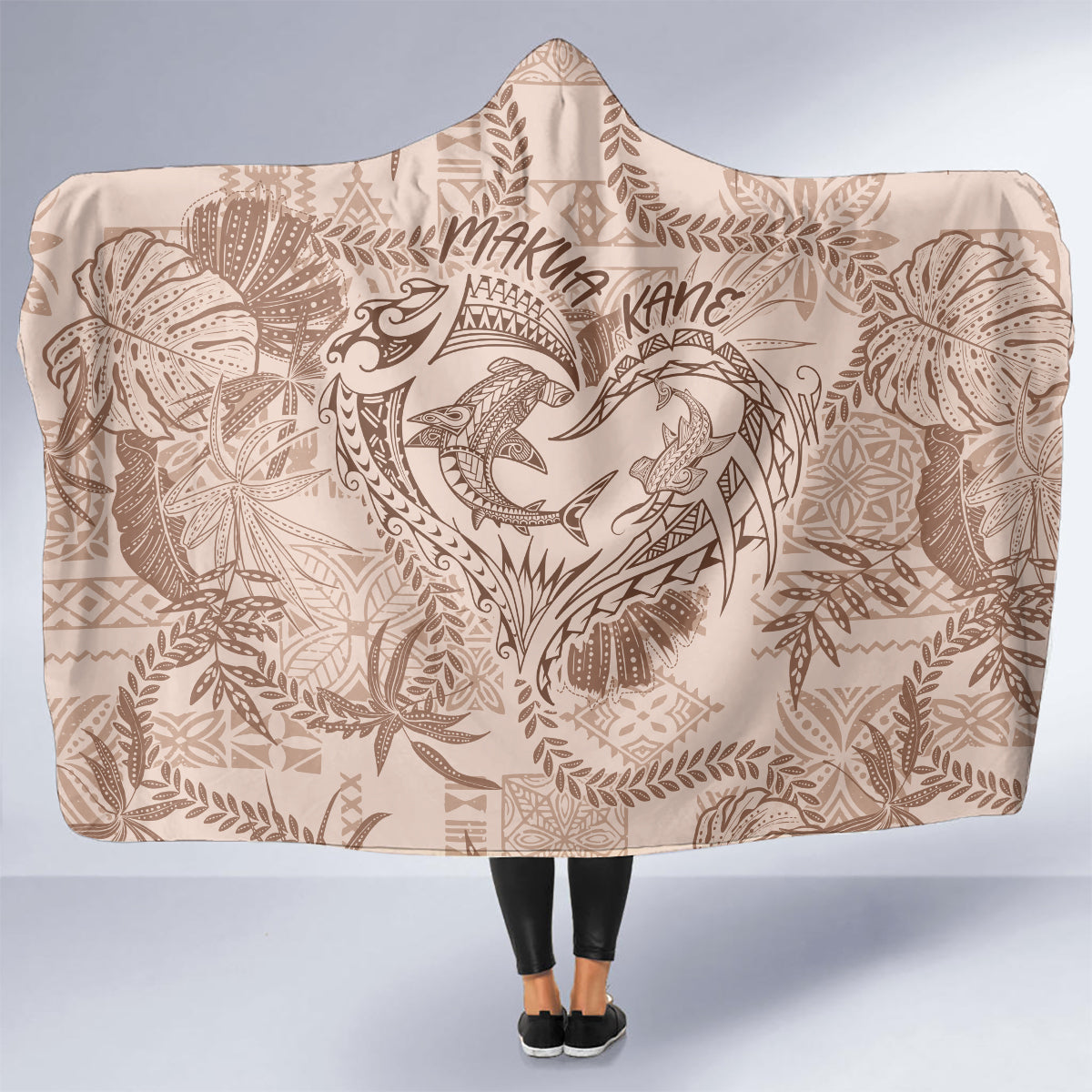 Hawaii Father's Day Vintage Lei Hooded Blanket Hauoli la Makuakane - Beige LT7 - Polynesian Pride