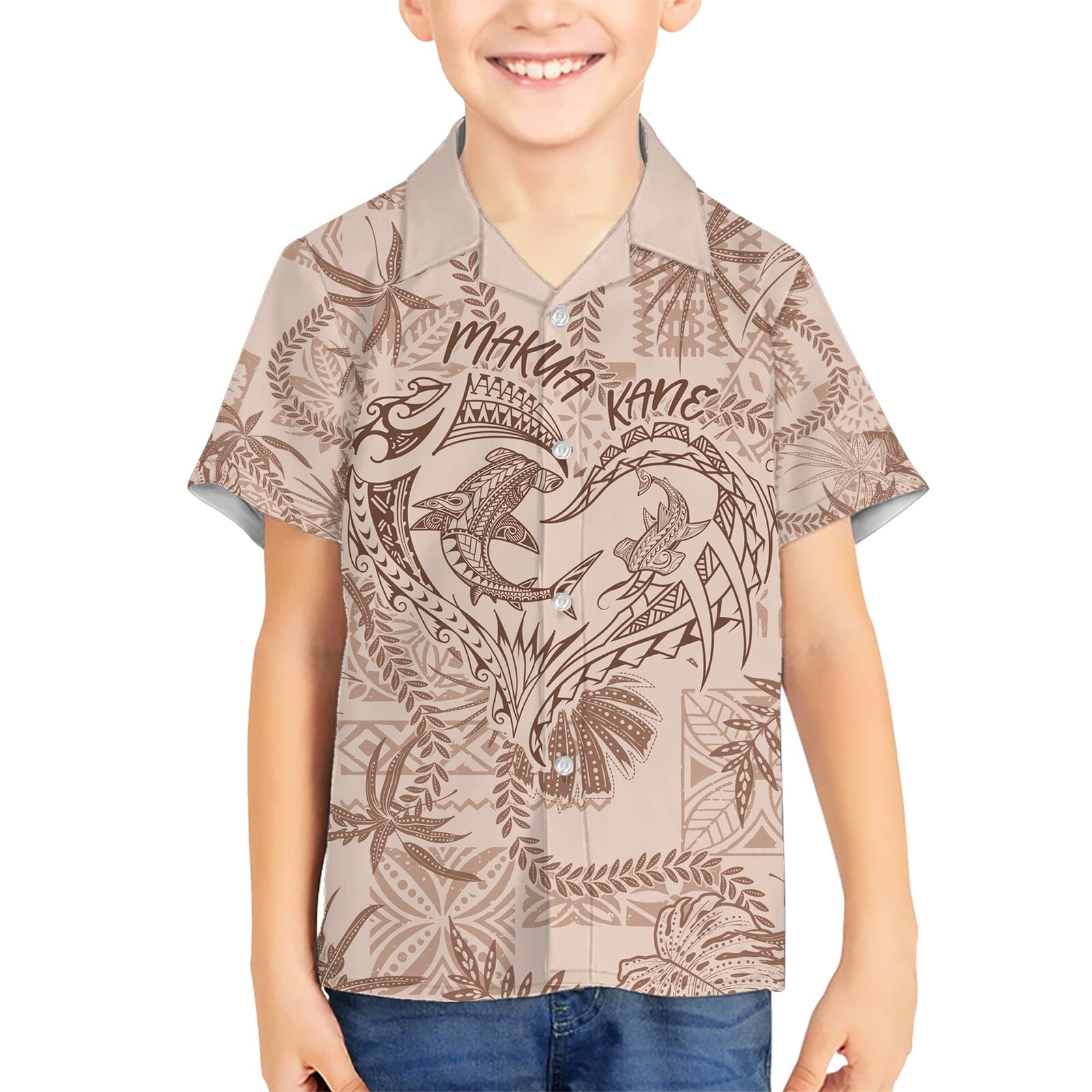 Hawaii Father's Day Vintage Lei Kid Hawaiian Shirt Hauoli la Makuakane - Beige