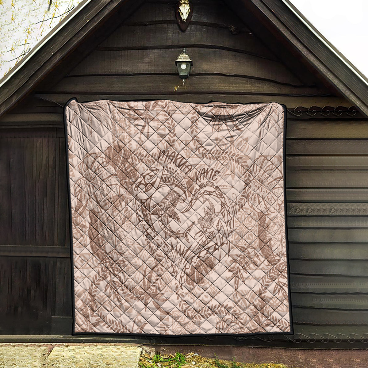 Hawaii Father's Day Vintage Lei Quilt Hauoli la Makuakane - Beige