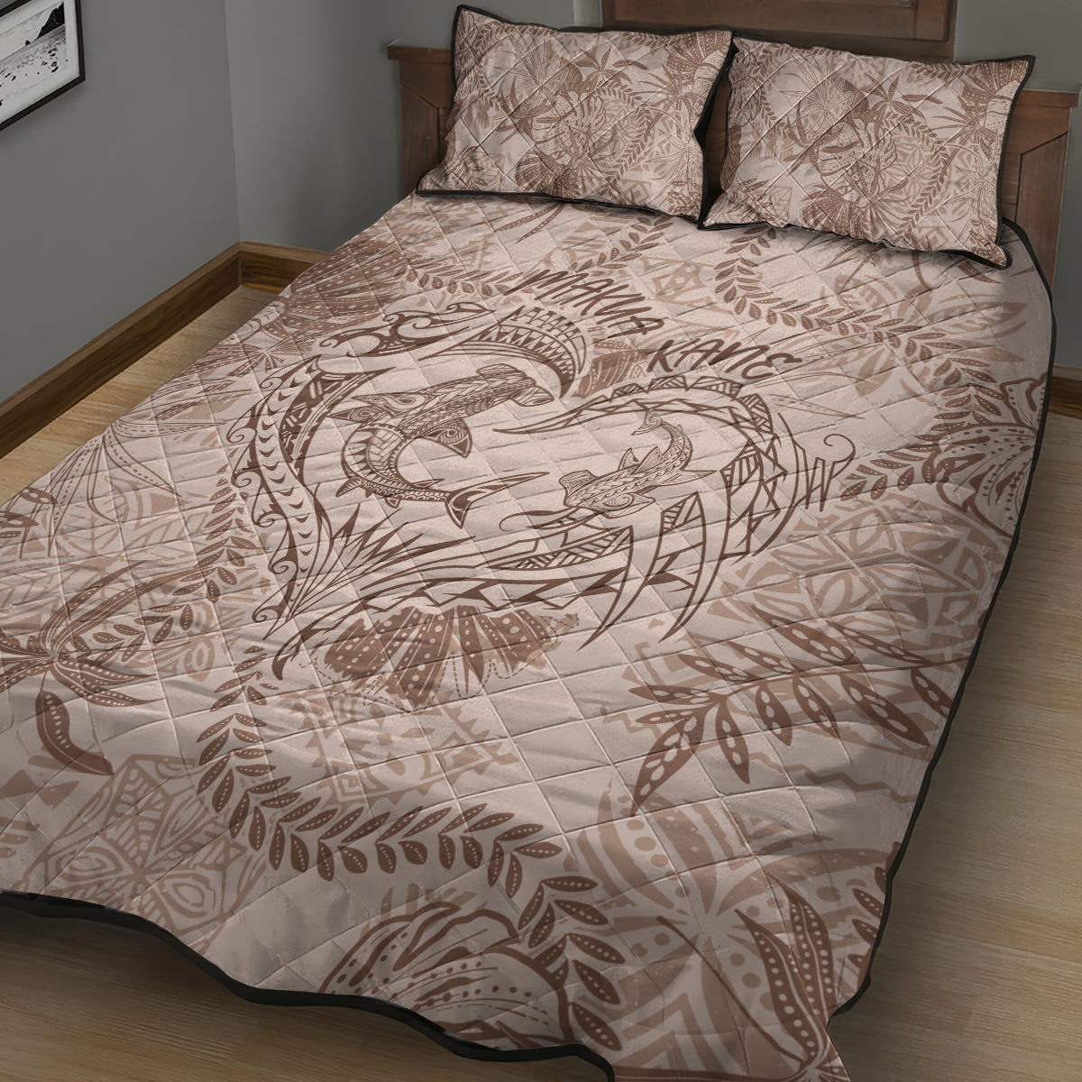 Hawaii Father's Day Vintage Lei Quilt Bed Set Hauoli la Makuakane - Beige