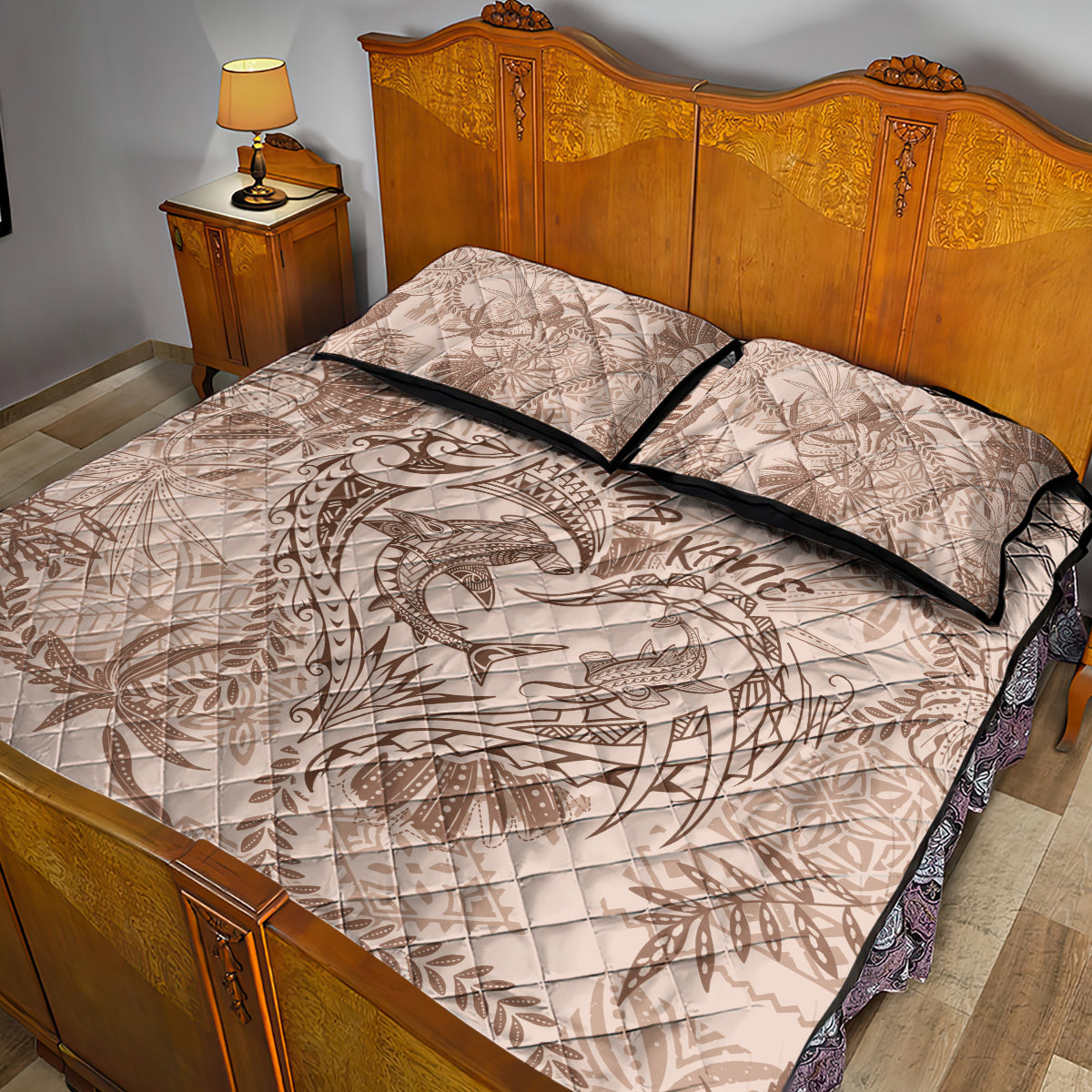 Hawaii Father's Day Vintage Lei Quilt Bed Set Hauoli la Makuakane - Beige