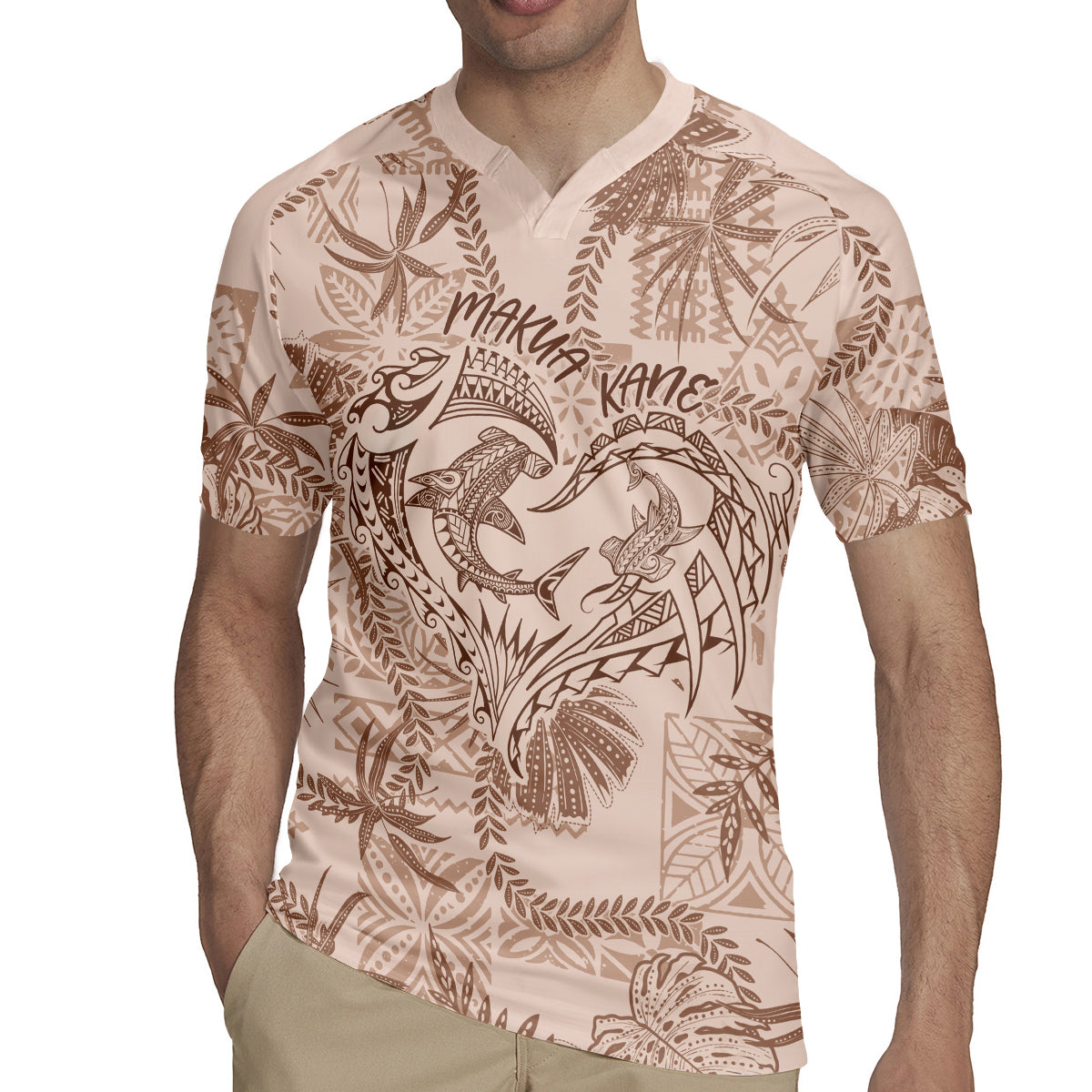 Hawaii Father's Day Vintage Lei Rugby Jersey Hauoli la Makuakane - Beige