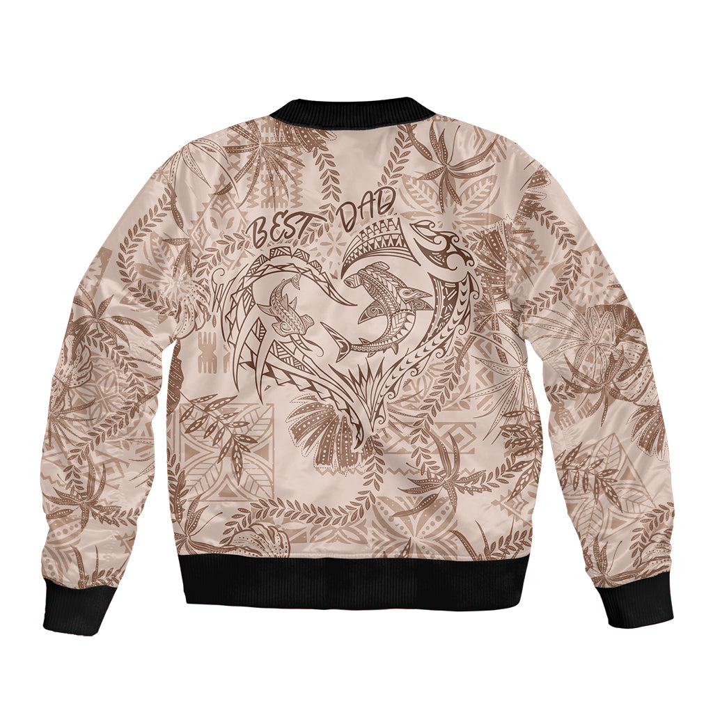 Hawaii Father's Day Vintage Lei Sleeve Zip Bomber Jacket Hauoli la Makuakane - Beige