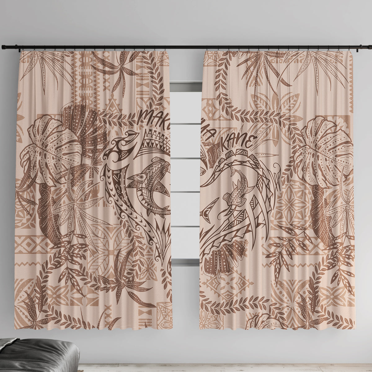 Hawaii Father's Day Vintage Lei Window Curtain Hauoli la Makuakane - Beige