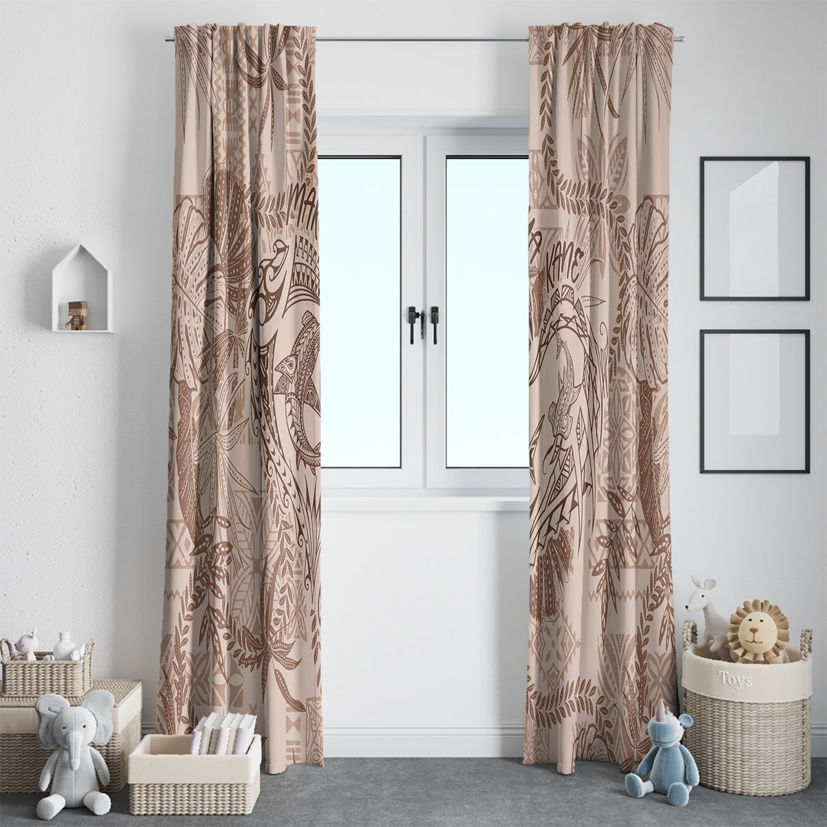 Hawaii Father's Day Vintage Lei Window Curtain Hauoli la Makuakane - Beige