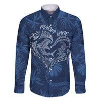 Hawaii Father's Day Vintage Lei Family Matching Off Shoulder Short Dress and Hawaiian Shirt Hauoli la Makuakane - Blue