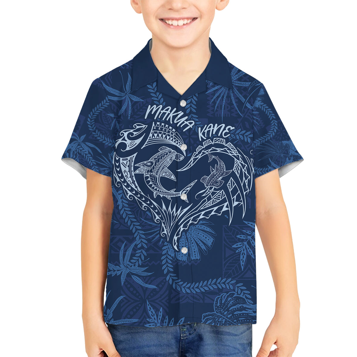 Hawaii Father's Day Vintage Lei Family Matching Off Shoulder Short Dress and Hawaiian Shirt Hauoli la Makuakane - Blue