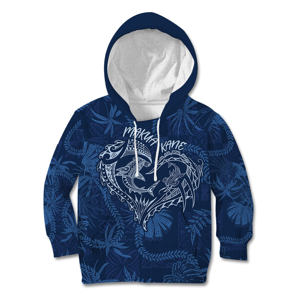 Hawaii Father's Day Vintage Lei Kid Hoodie Hauoli la Makuakane - Blue LT7 Hoodie Blue - Polynesian Pride