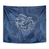 Hawaii Father's Day Vintage Lei Tapestry Hauoli la Makuakane - Blue