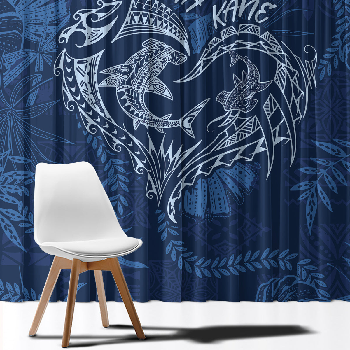 Hawaii Father's Day Vintage Lei Window Curtain Hauoli la Makuakane - Blue