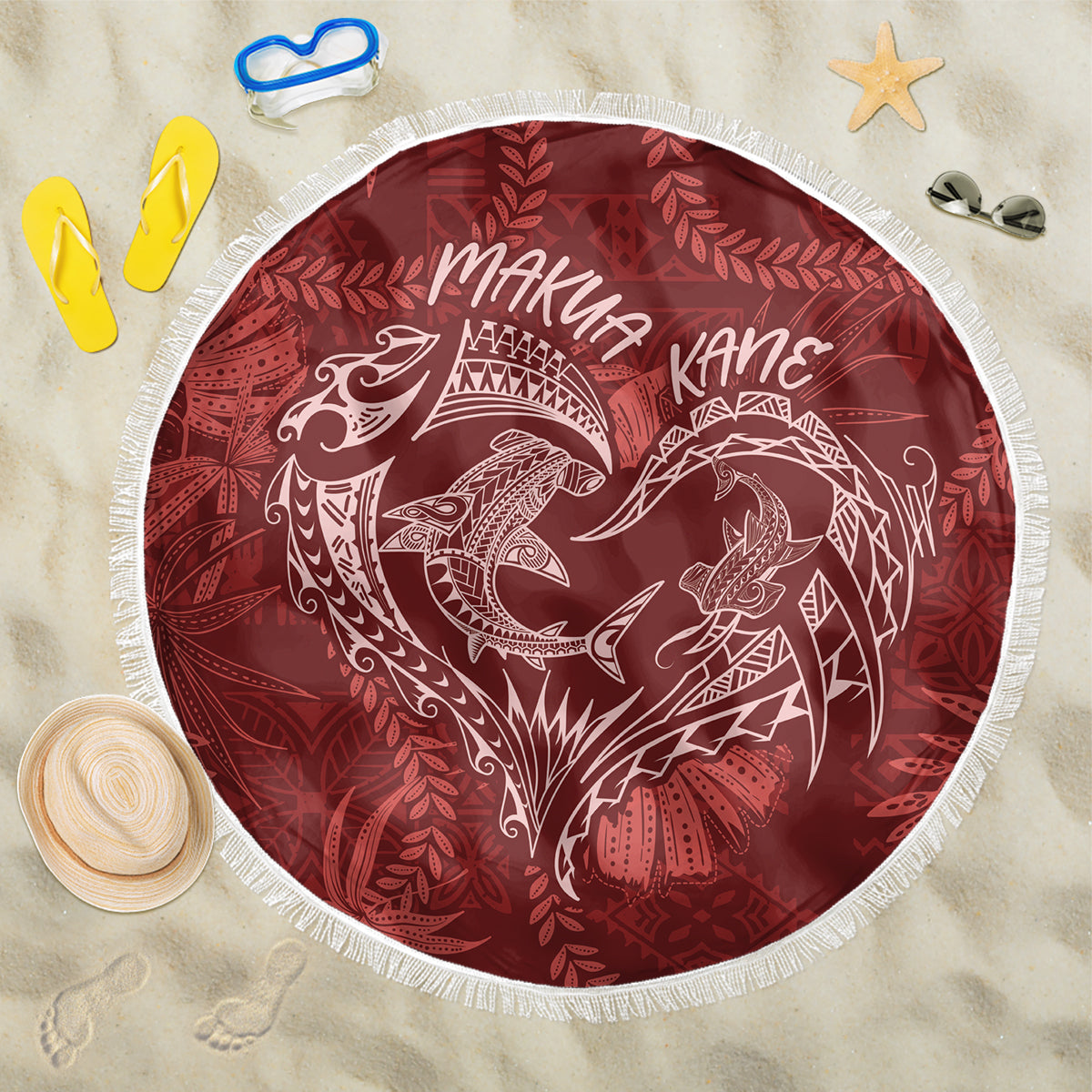 Hawaii Father's Day Vintage Lei Beach Blanket Hauoli la Makuakane - Red