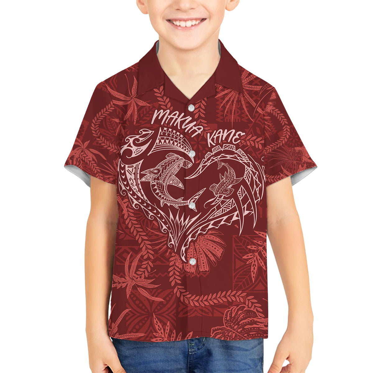 Hawaii Father's Day Vintage Lei Family Matching Tank Maxi Dress and Hawaiian Shirt Hauoli la Makuakane - Red