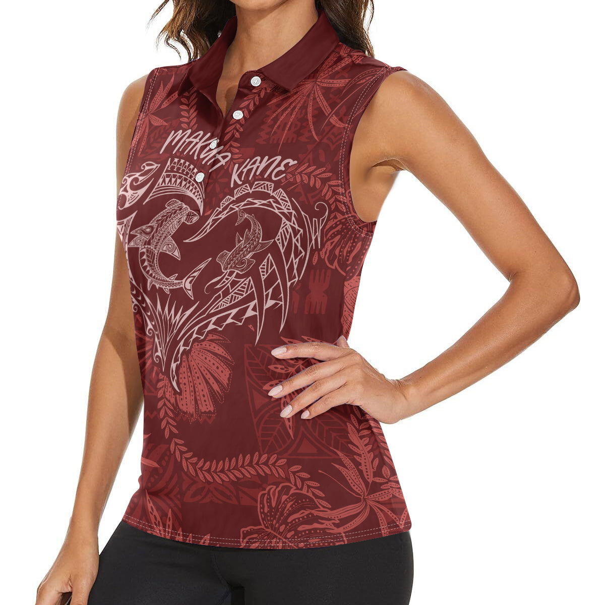 Hawaii Father's Day Vintage Lei Women Sleeveless Polo Shirt Hauoli la Makuakane - Red