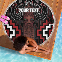 Maori Taiaha Whakairo Personalized Beach Blanket Red Poutama Motifs