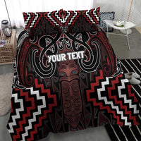 Maori Taiaha Whakairo Personalized Bedding Set Red Poutama Motifs