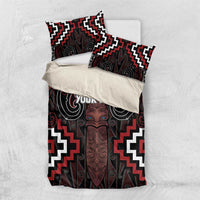 Maori Taiaha Whakairo Personalized Bedding Set Red Poutama Motifs