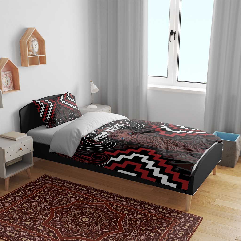 Maori Taiaha Whakairo Personalized Bedding Set Red Poutama Motifs