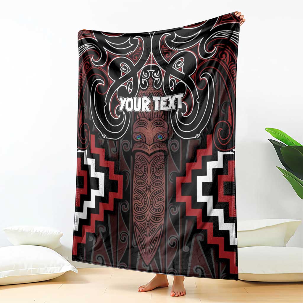 Maori Taiaha Whakairo Personalized Blanket Red Poutama Motifs