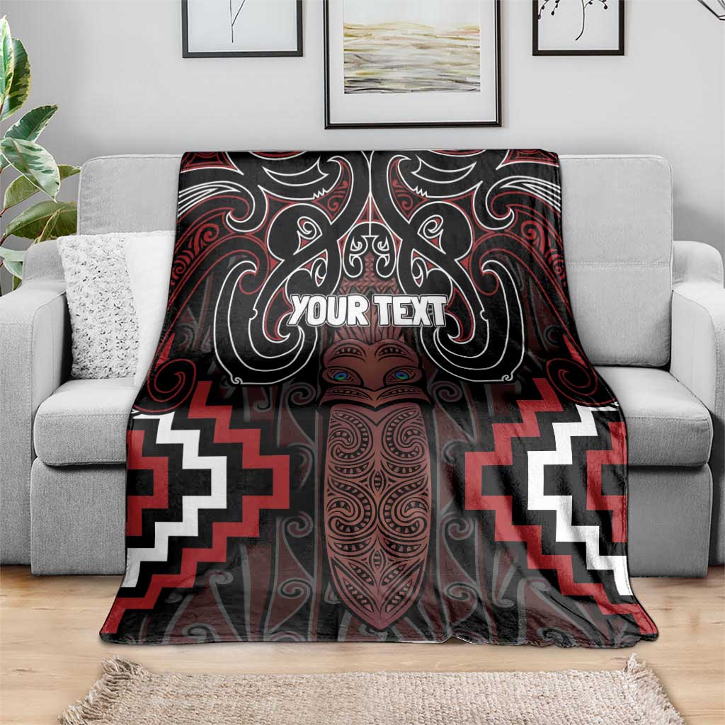 Maori Taiaha Whakairo Personalized Blanket Red Poutama Motifs