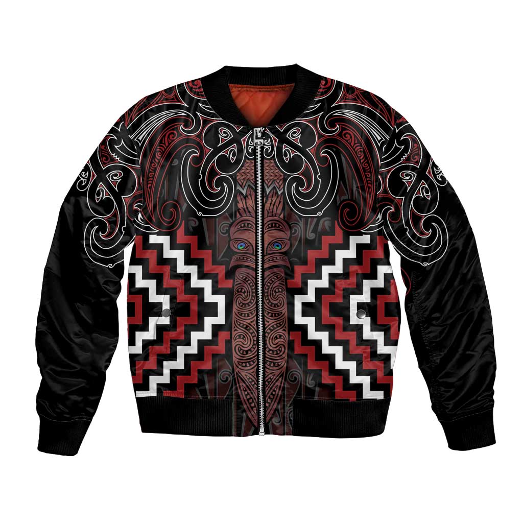 Maori Taiaha Whakairo Personalized Bomber Jacket Red Poutama Motifs