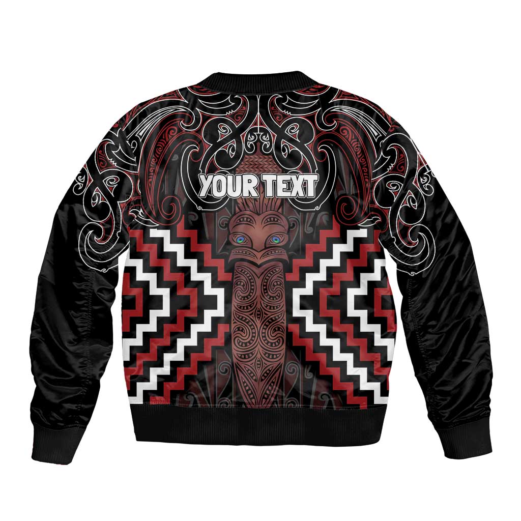Maori Taiaha Whakairo Personalized Bomber Jacket Red Poutama Motifs