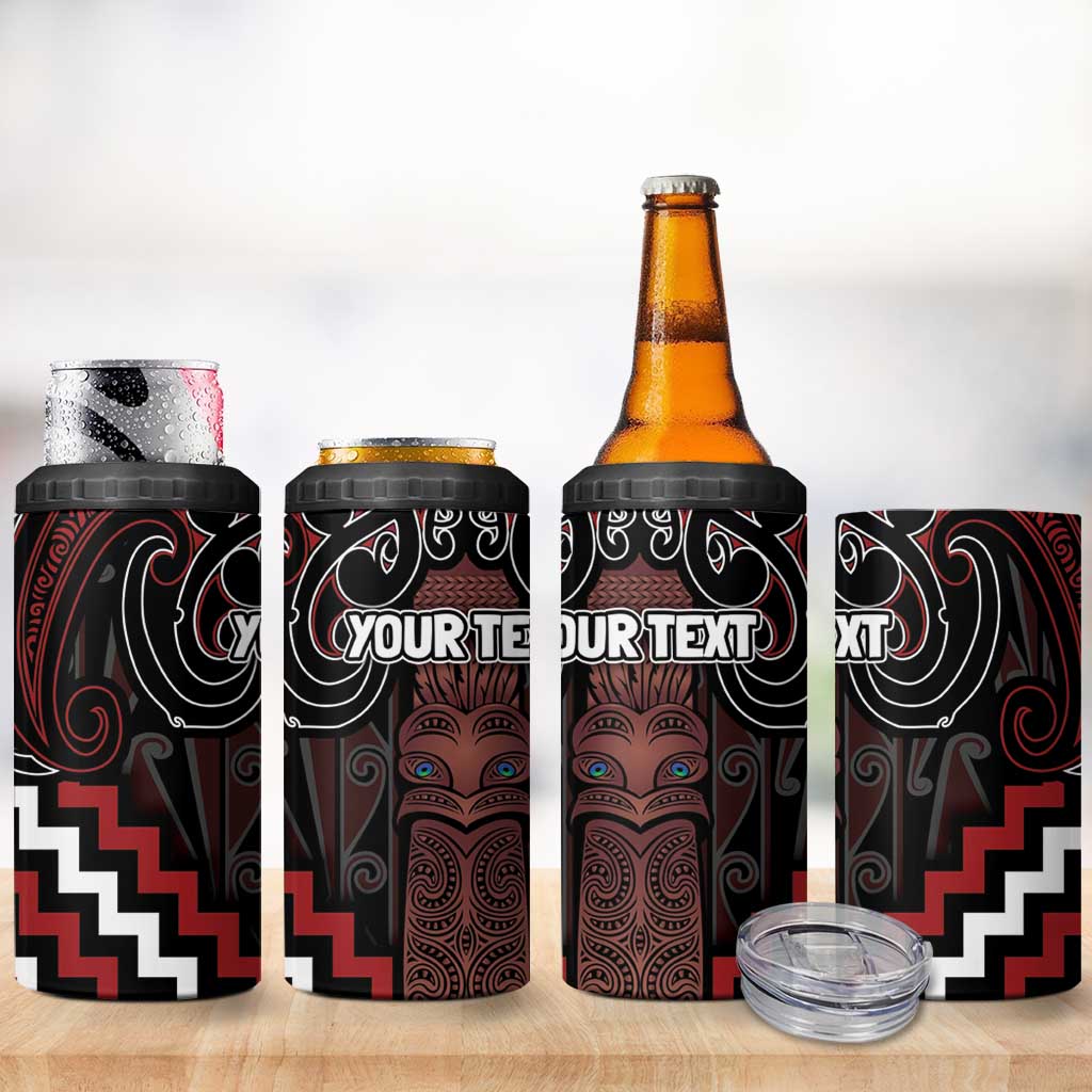 Maori Taiaha Whakairo Personalized 4 in 1 Can Cooler Tumbler Red Poutama Motifs