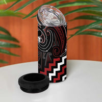 Maori Taiaha Whakairo Personalized 4 in 1 Can Cooler Tumbler Red Poutama Motifs