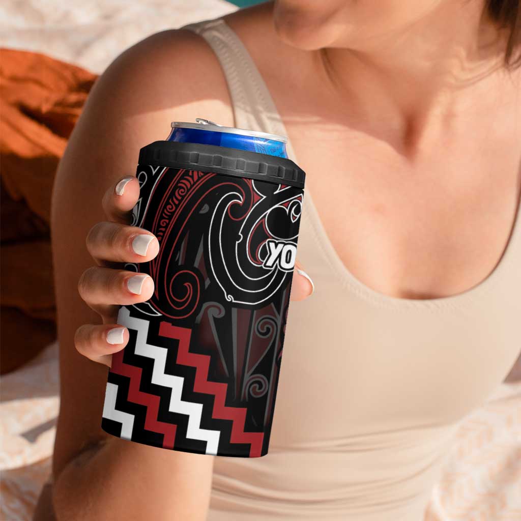 Maori Taiaha Whakairo Personalized 4 in 1 Can Cooler Tumbler Red Poutama Motifs