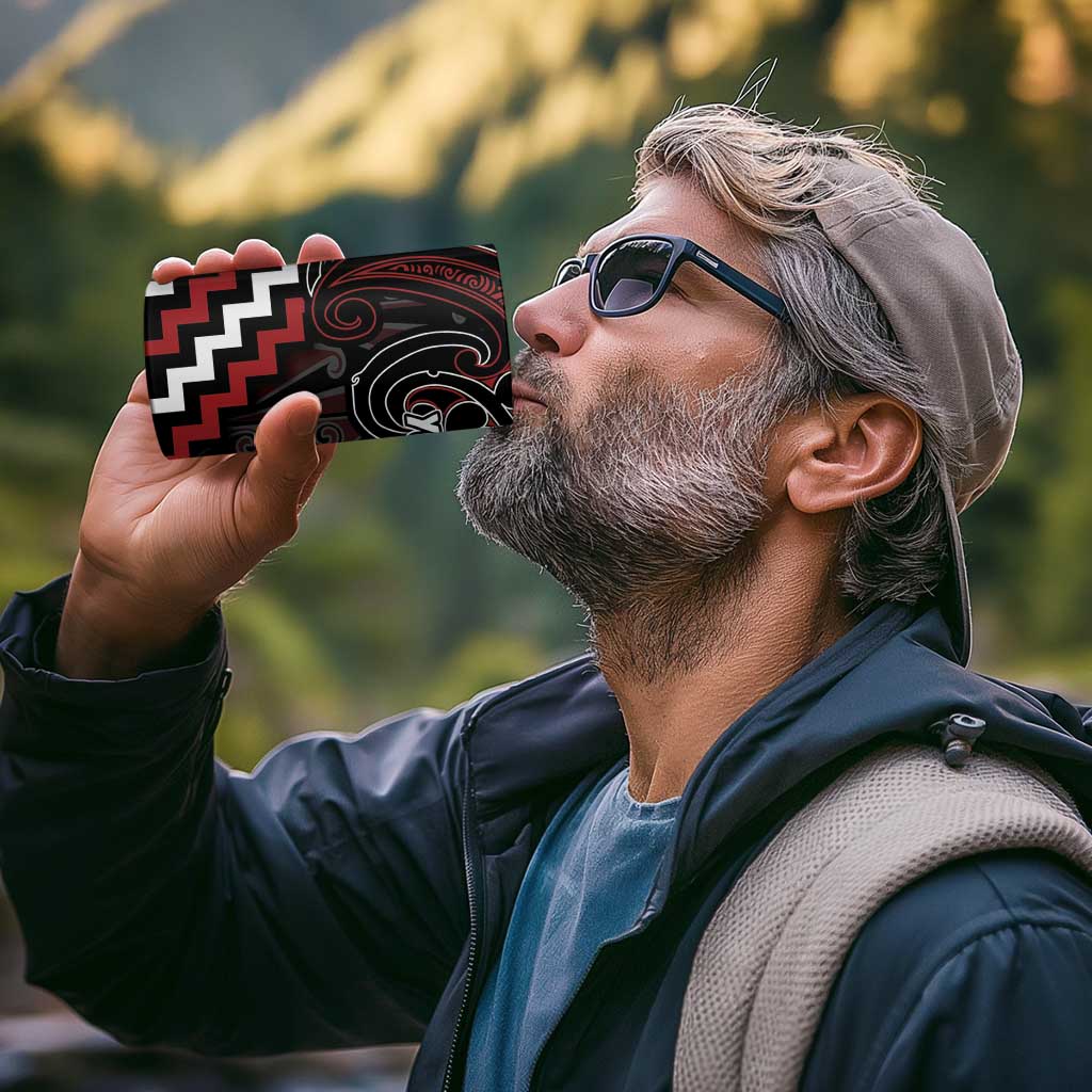 Maori Taiaha Whakairo Personalized 4 in 1 Can Cooler Tumbler Red Poutama Motifs