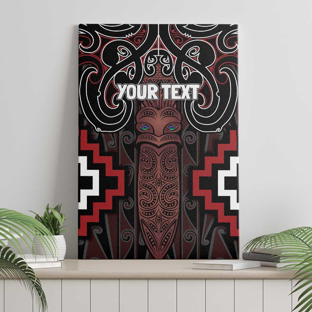 Maori Taiaha Whakairo Personalized Canvas Wall Art Red Poutama Motifs