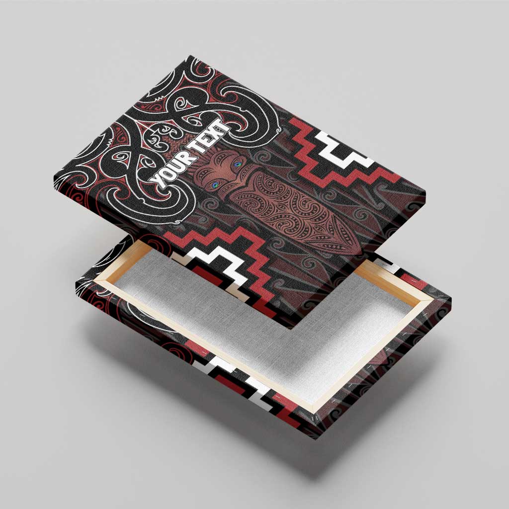 Maori Taiaha Whakairo Personalized Canvas Wall Art Red Poutama Motifs
