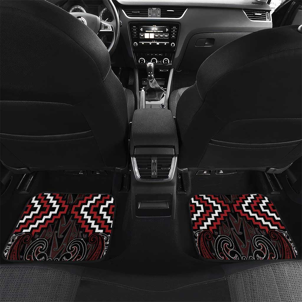 Maori Taiaha Whakairo Personalized Car Mats Red Poutama Motifs