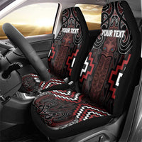 Maori Taiaha Whakairo Personalized Car Seat Cover Red Poutama Motifs