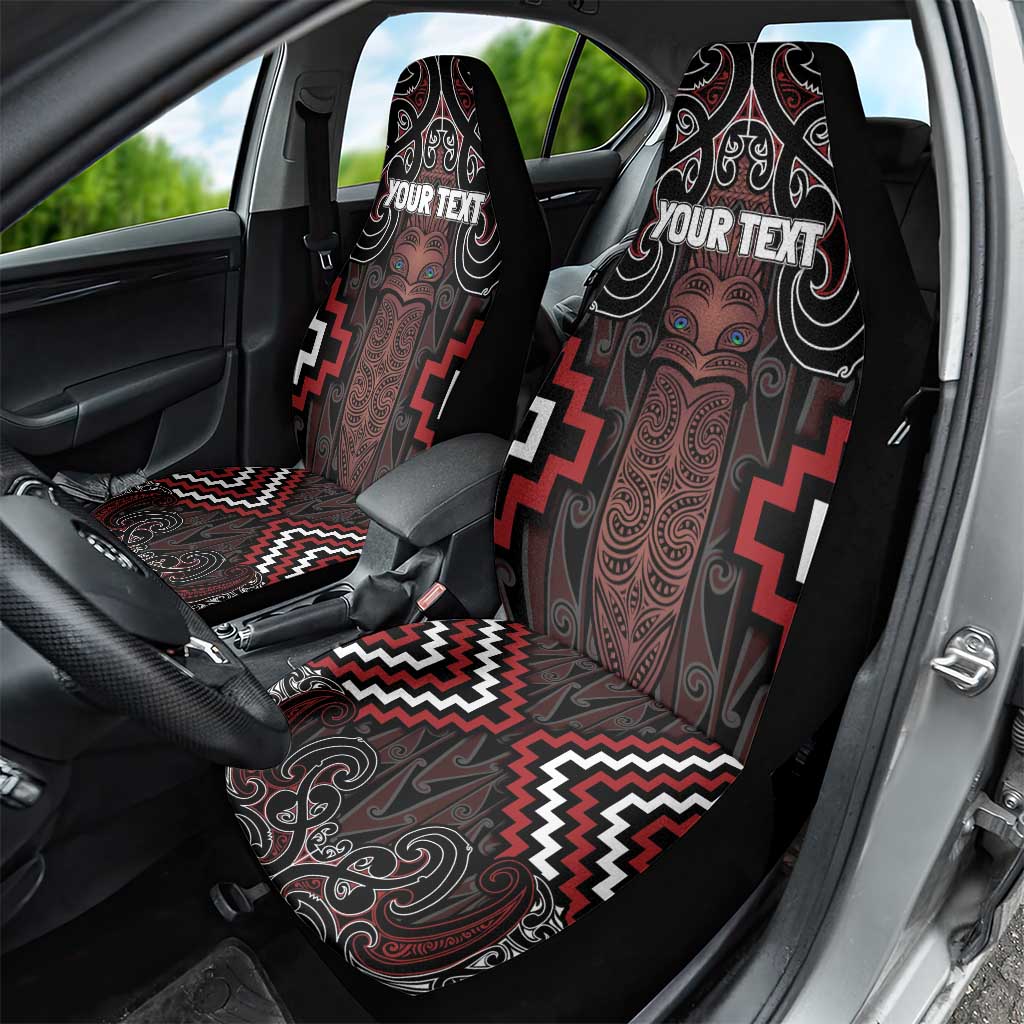 Maori Taiaha Whakairo Personalized Car Seat Cover Red Poutama Motifs