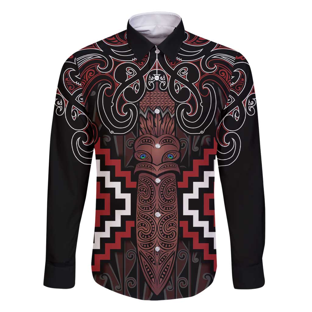 Maori Taiaha Whakairo Personalized Family Matching Long Sleeve Bodycon Dress and Hawaiian Shirt Red Poutama Motifs