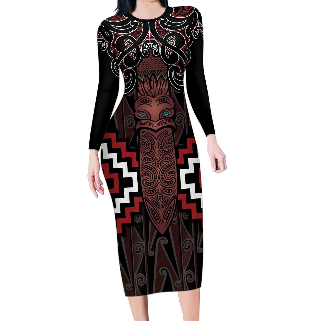 Maori Taiaha Whakairo Personalized Family Matching Long Sleeve Bodycon Dress and Hawaiian Shirt Red Poutama Motifs