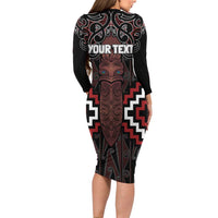 Maori Taiaha Whakairo Personalized Family Matching Long Sleeve Bodycon Dress and Hawaiian Shirt Red Poutama Motifs