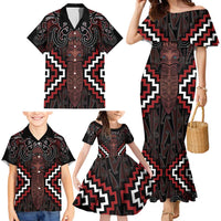 Maori Taiaha Whakairo Personalized Family Matching Mermaid Dress and Hawaiian Shirt Red Poutama Motifs