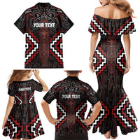 Maori Taiaha Whakairo Personalized Family Matching Mermaid Dress and Hawaiian Shirt Red Poutama Motifs